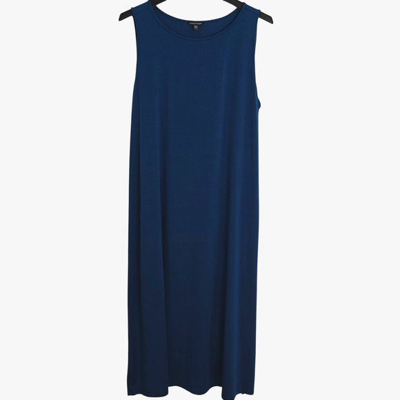 Eileen Fisher Midi Tank Dress Size 1X Blue Tencel Stretch Sleeveless Minimalist - Picture 2 of 5